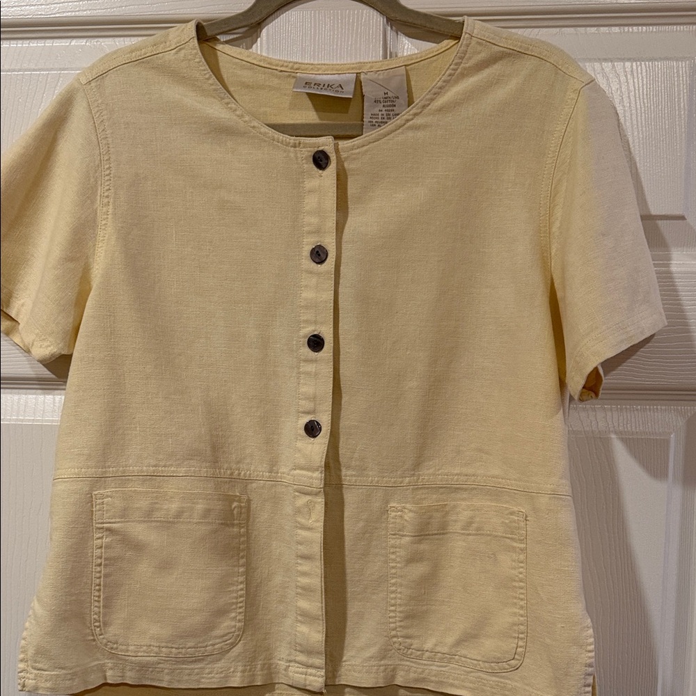 Erika Short-Sleeve Button Front Top in Soft Yellow